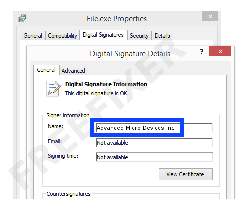 Screenshot of the Advanced Micro Devices Inc. certificate